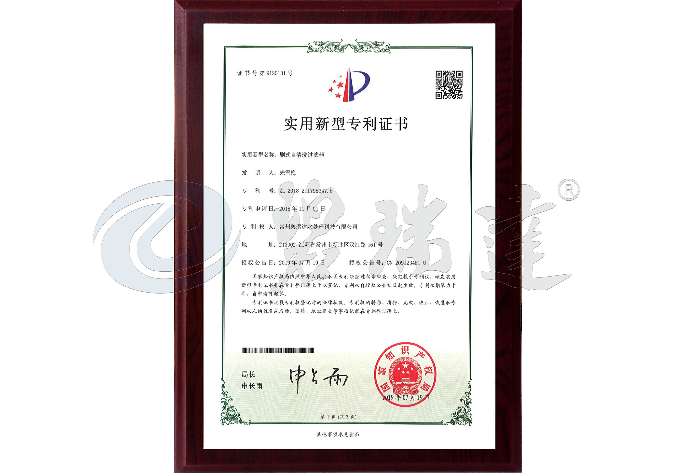 實用新型專利（刷式自清洗過濾器